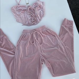 PRISCILLA PINK VELVET JOGGER SET